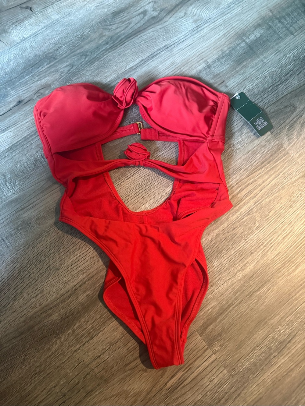 NWT Womens M One-Piece Swimsuit with Knot / Rose Detail